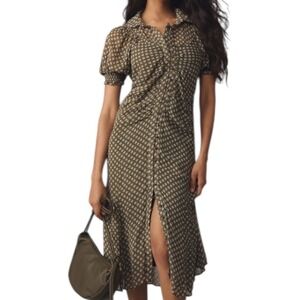 Anthropologie Green Patterned Midi Dress